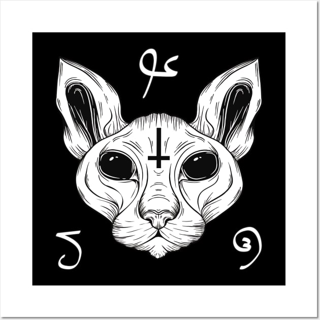 Cat From Hell Baphomet Satanism Demonic Sphynx Cat Wall Art by Foxxy Merch